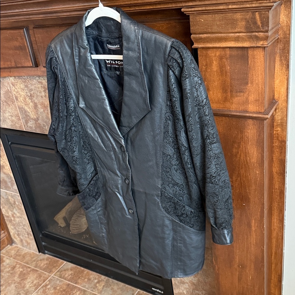 Wilson black leather jacket paisley burnout 80s 90s Whimsigoth dark romantic S - Picture 12 of 16